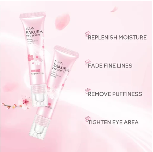 LAIKOU Sakura Eye Serum Eye Roller Massage Vitamin C Hyaluronic Acid Skin Care E