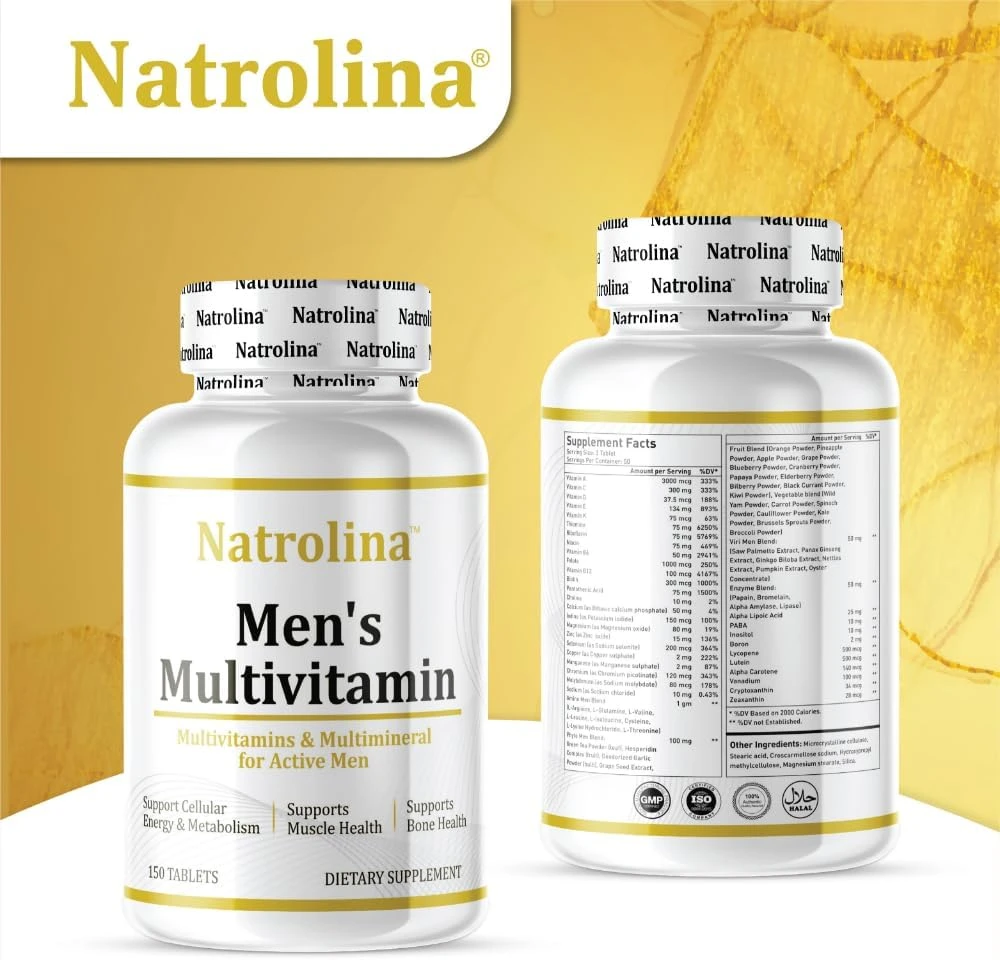Natrolina Multivitamin for Men 150 Tablets | Support Immune System, Muscle, Bone
