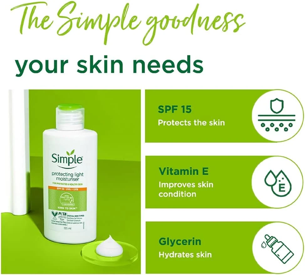 Simple Protecting Daily Face Cream Moisturiser, Spf 15, Vegan, No Perfume And Al