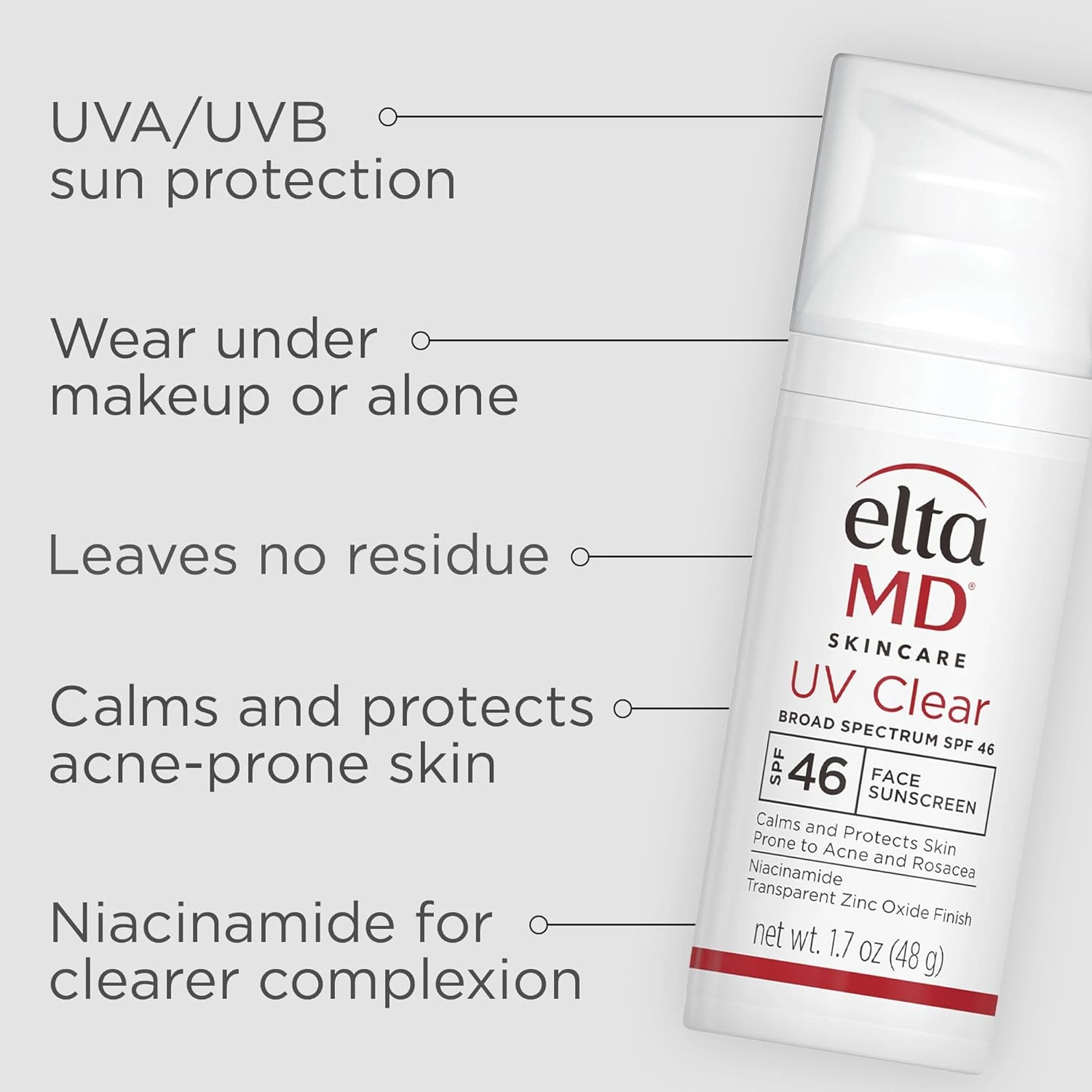 EltaMD UV Clear Facial Sunscreen SPF 46 - For Skin Types Prone To Acne, Rosacea 
