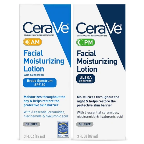 CeraVe Facial Moisturizing Lotion 3 Fl Oz (Pack of 2) AM/PM Bundle (Packaging ma