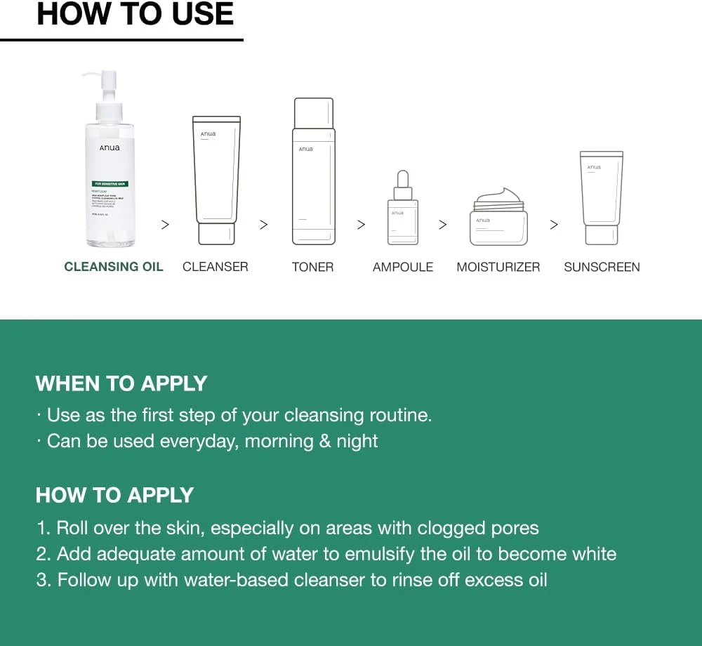 ANUA Heartleaf Pore Cleansing Oil MILD, Sensitive Skin Face Wash, Oil Cleanser f