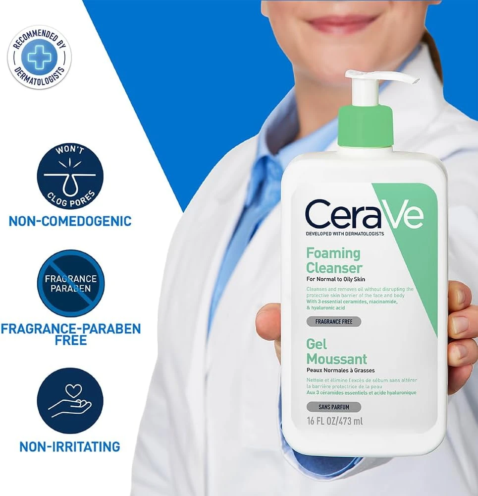 CeraVe Foaming Cleanser | Face and Body Wash for Normal to Oily Skin with Hyalur