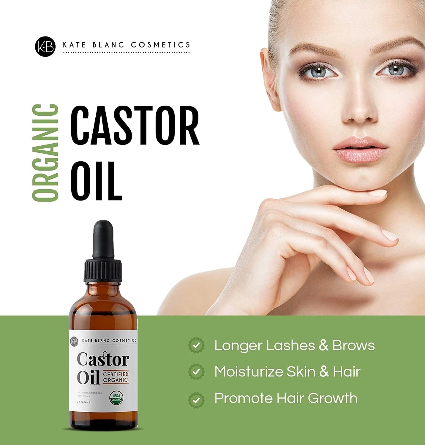 Castor Oil (2oz) USDA Certified Organic, 100% Pure, Cold Pressed, Hexane Free by