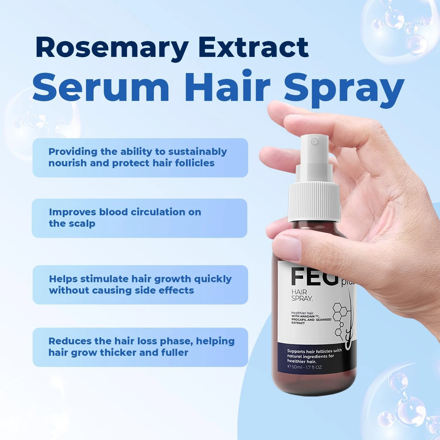 FEGPLUS Rosemary Beard & Hair Growth Serum (50ml), Rosemary Extract Serum Hair S