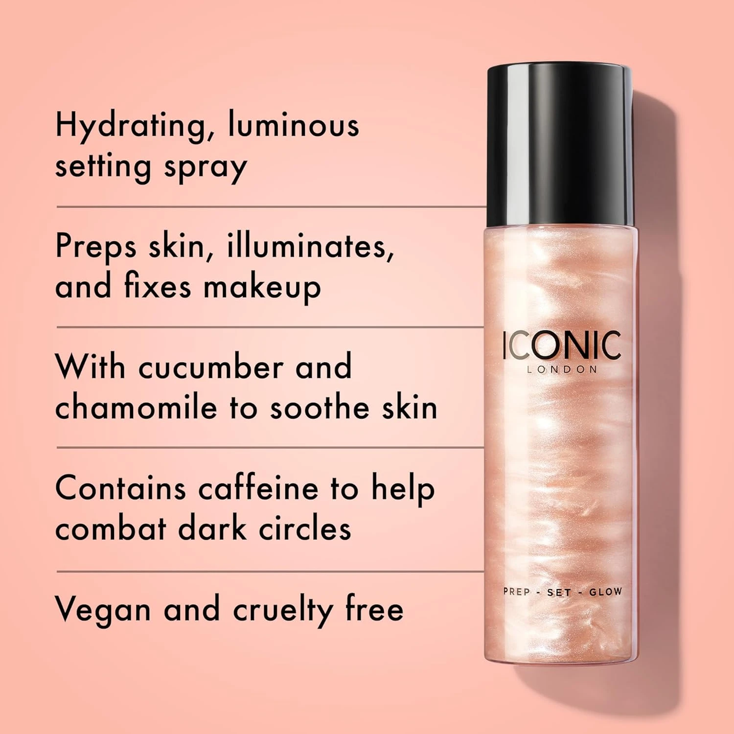 ICONIC LONDON Prep-Set-Glow Spray, Hydrating and Refreshing Shimmery Mist, Origi