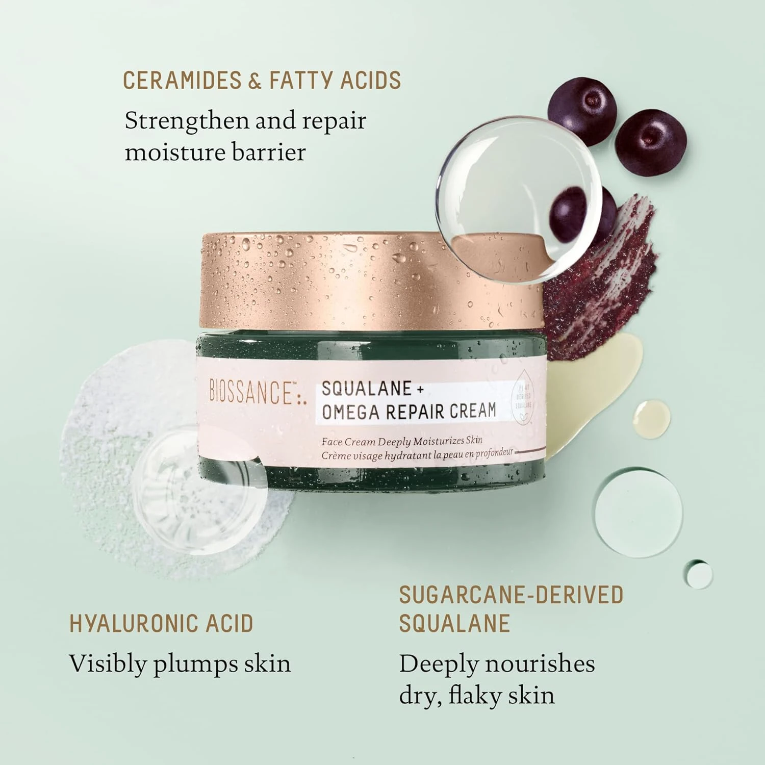 Biossance Squalane + Omega Repair Cream 1.69 Ounces Full Size Face Cream