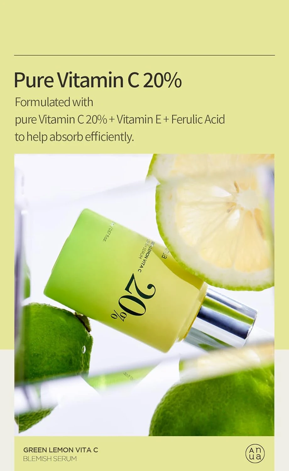 Anua Green Lemon Vitamin C Serum with Vitamin E, Hyaluronic & Ferulic Acid 0.67