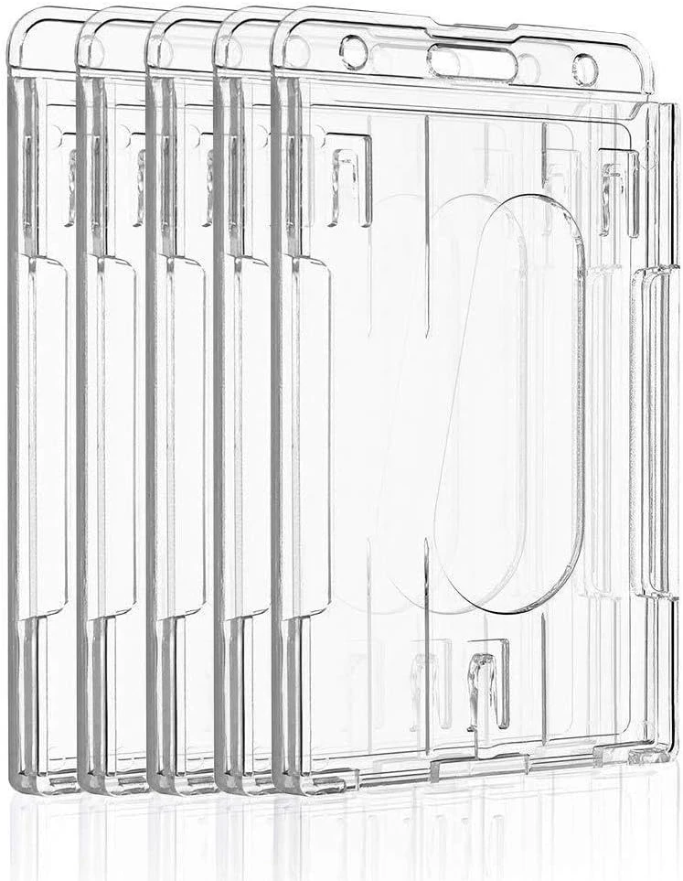 5 Pcs Hard Plastic Clear Badge Holders,Vertical Card Holder, with Easy Access