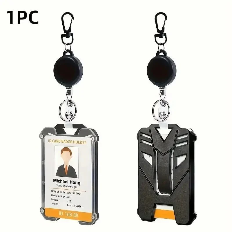 Durable Retractable ID Badge Holder with Carabiner Clip & Keychain – Secure Vert