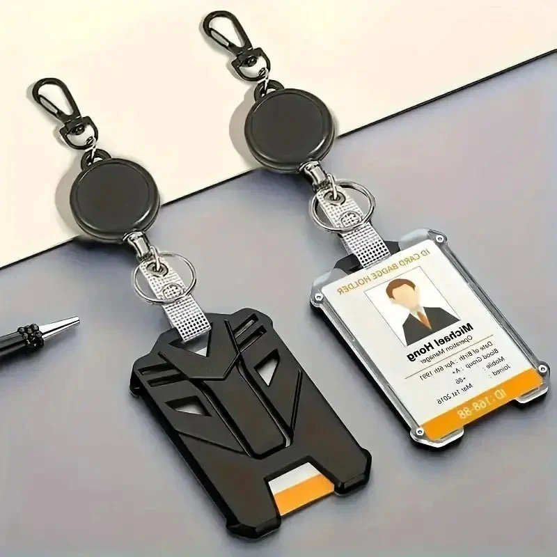 Durable Retractable ID Badge Holder with Carabiner Clip & Keychain – Secure Vert