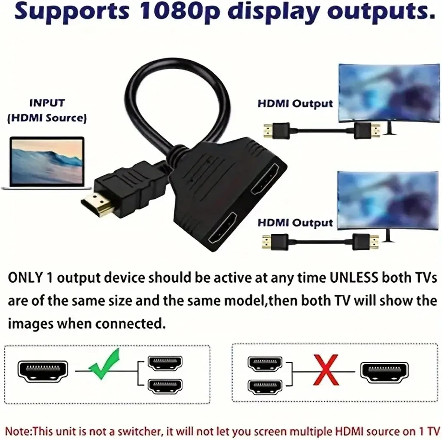 Dual Port HDTV Splitter - 1080P LCD TV Adapter for TV, PS3 & LCD TV