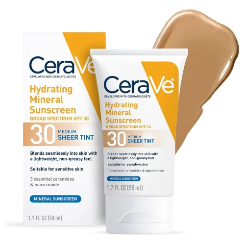 CeraVe Tinted Sunscreen with SPF 30 | Hydrating Mineral Sunscreen With Zinc Oxid