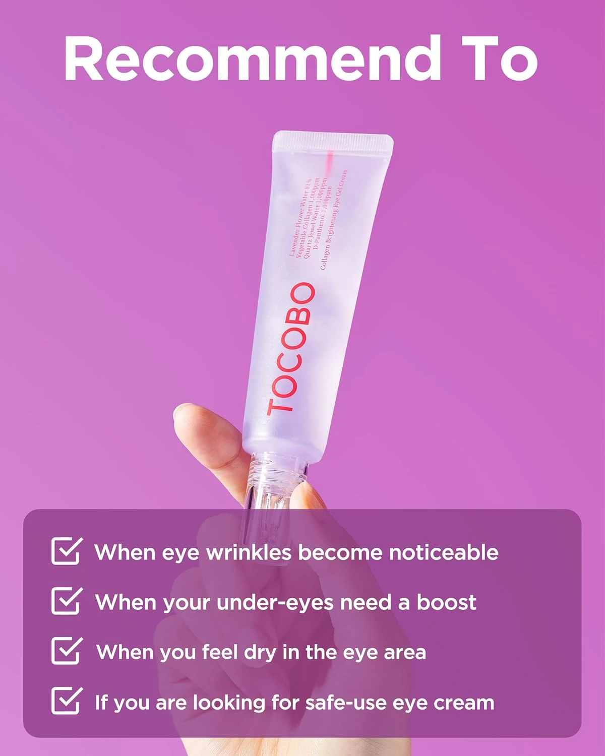 TOCOBO Collagen Brightening Eye Gel Cream 1.73oz / 49g | Quartz Water, Lavender 