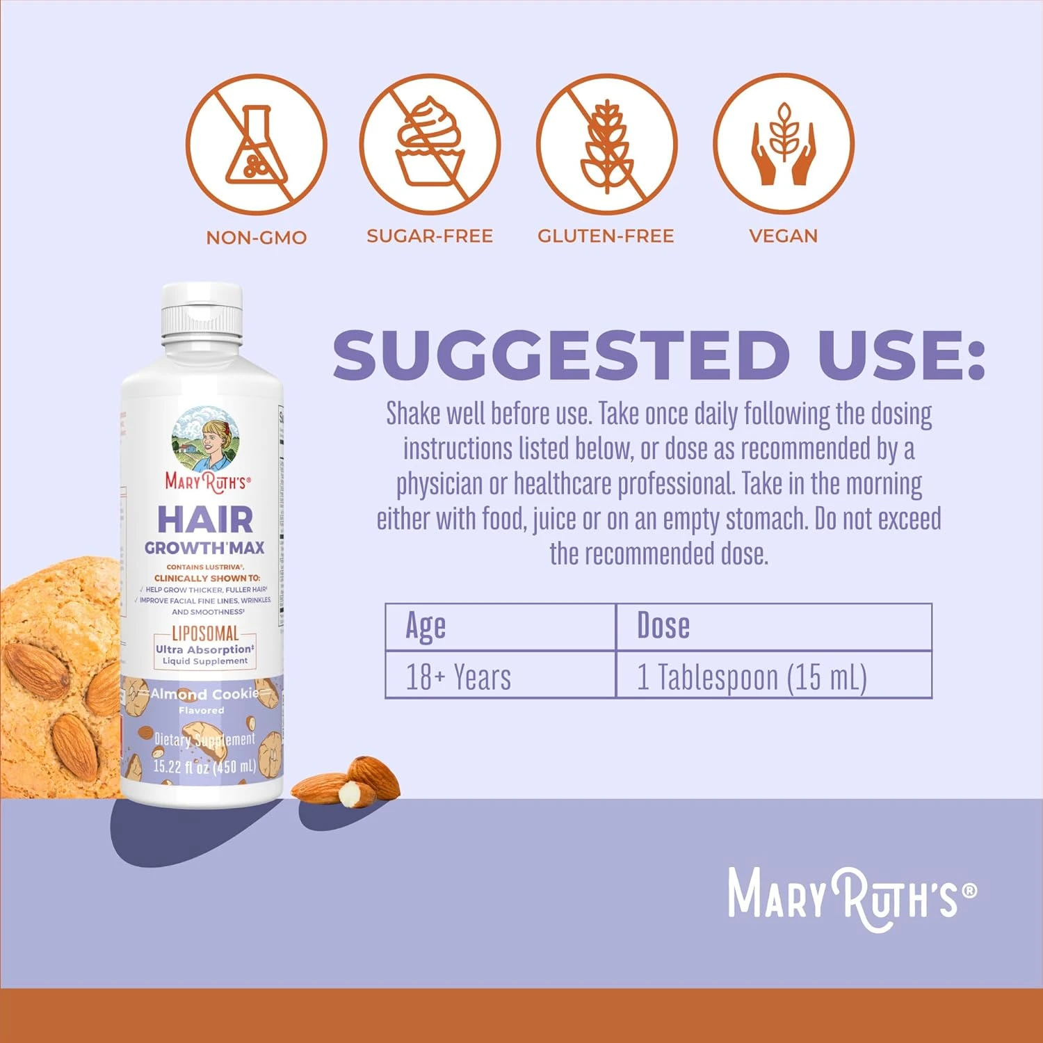 MaryRuth Organics Women's Hair Growth MAX Liposomal | with Lustriva® Biotin 1000