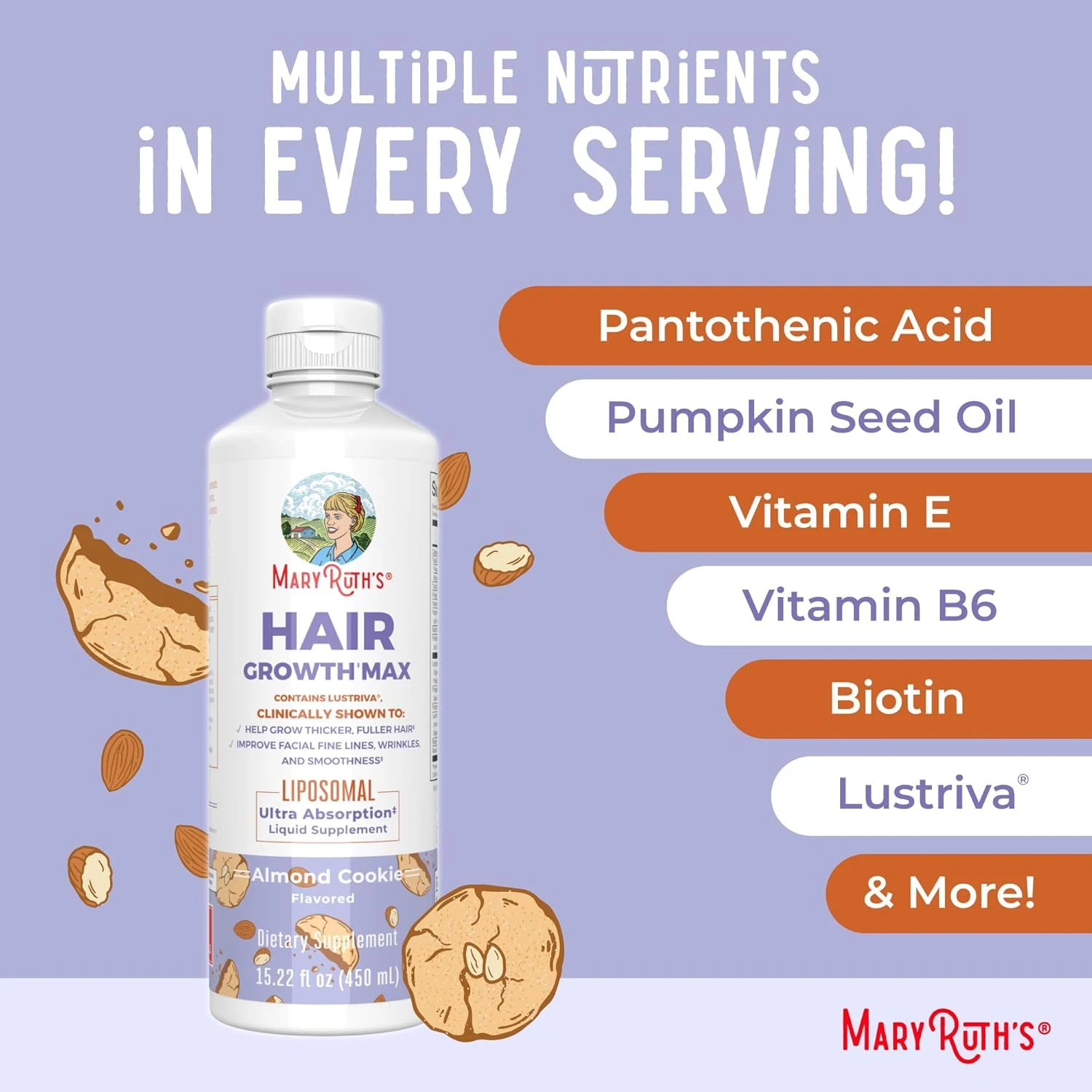 MaryRuth Organics Women's Hair Growth MAX Liposomal | with Lustriva® Biotin 1000