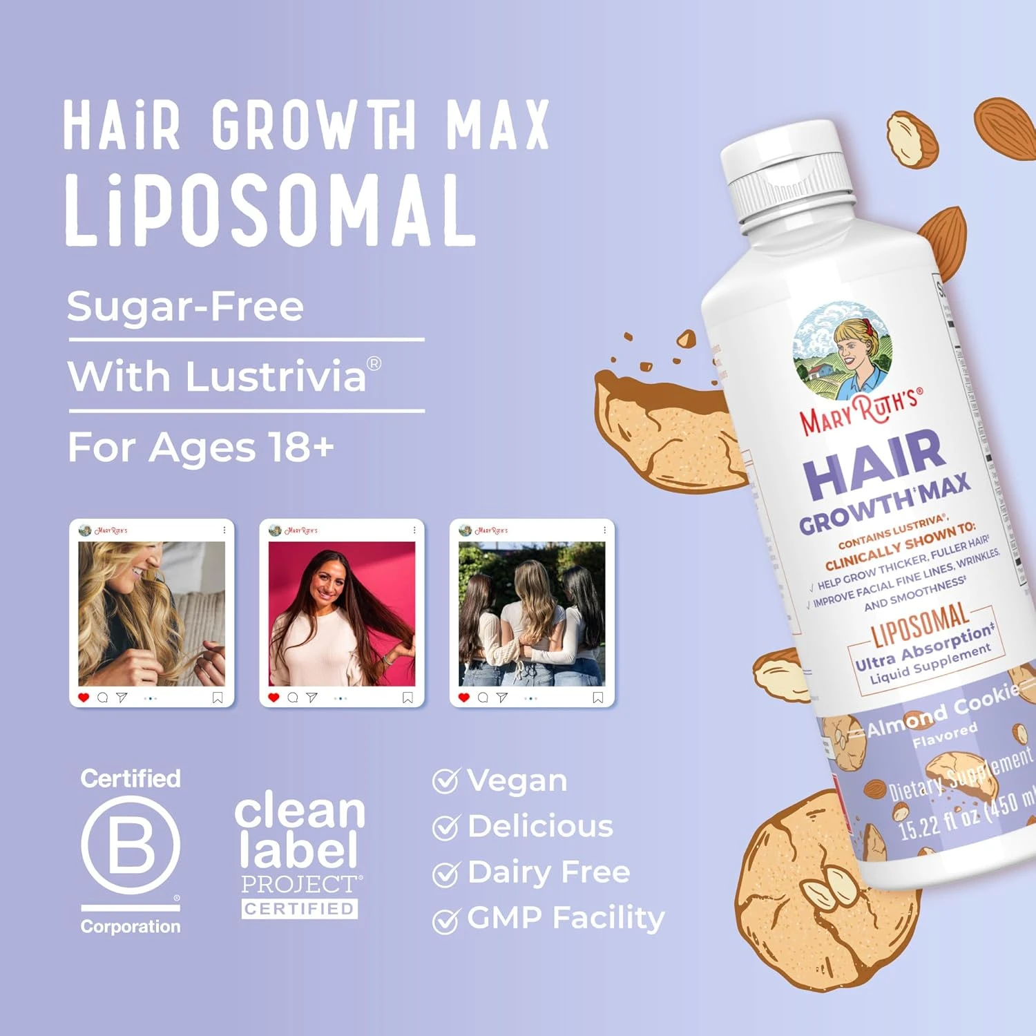 MaryRuth Organics Women's Hair Growth MAX Liposomal | with Lustriva® Biotin 1000