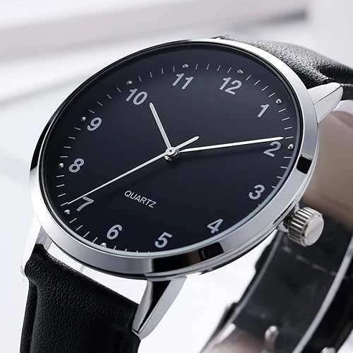 Mens Black Large Dial Arabic Numerals Black Belt Modern Classic Men's Watch,