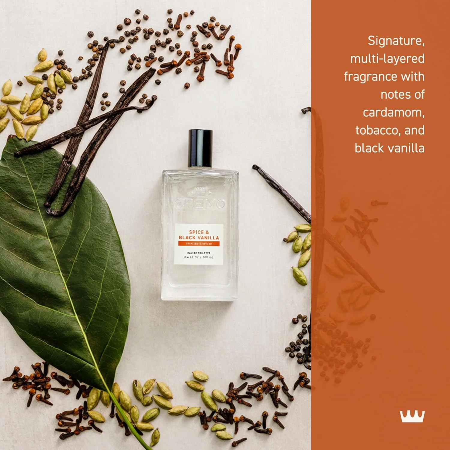 Cremo Spice & Black Vanilla Cologne Spray, An Explosion of Vibrant Spices, Tobac