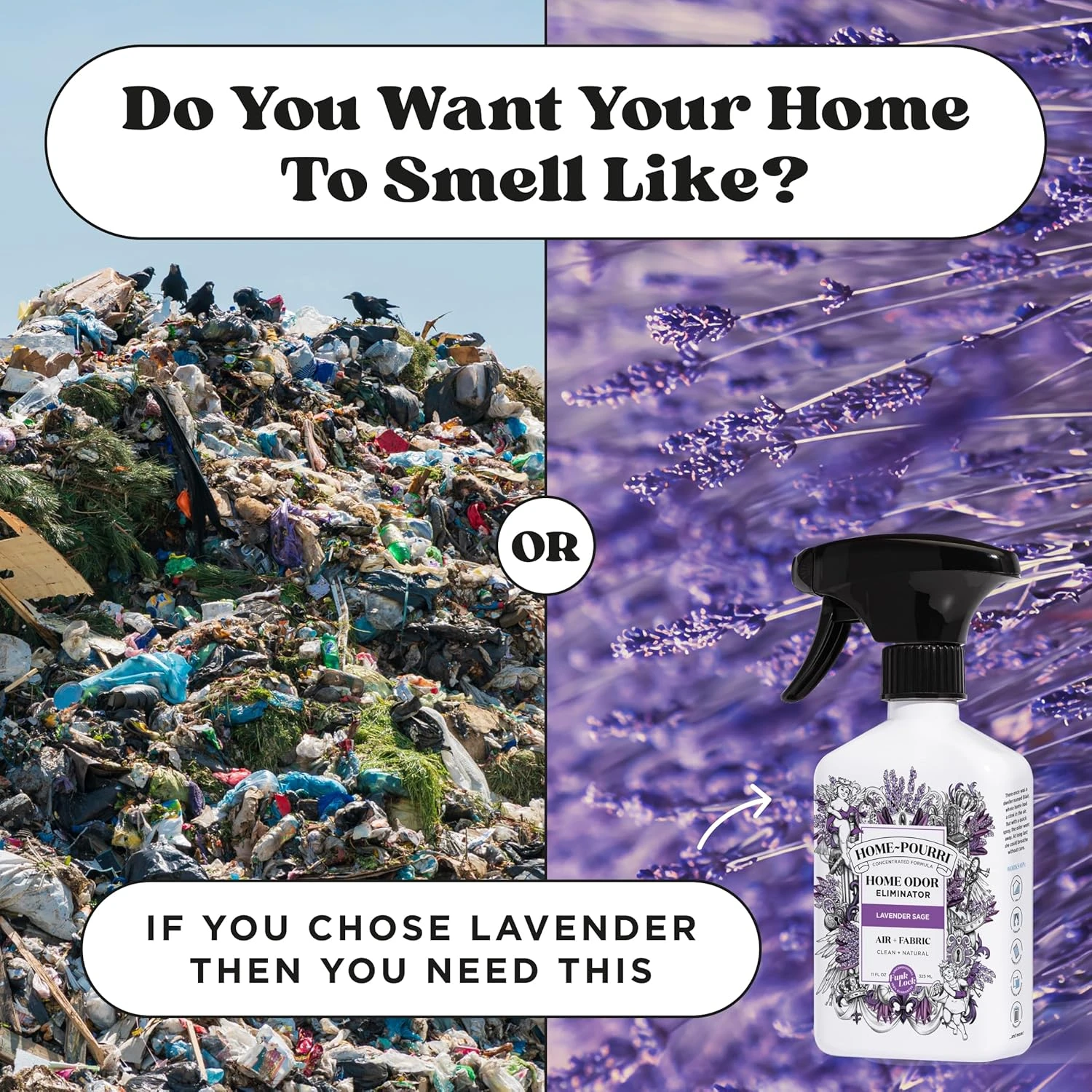 Home-Pourri Air + Fabric Multi-Purpose Odor Eliminator, Lavender Sage, 11 Fl Oz