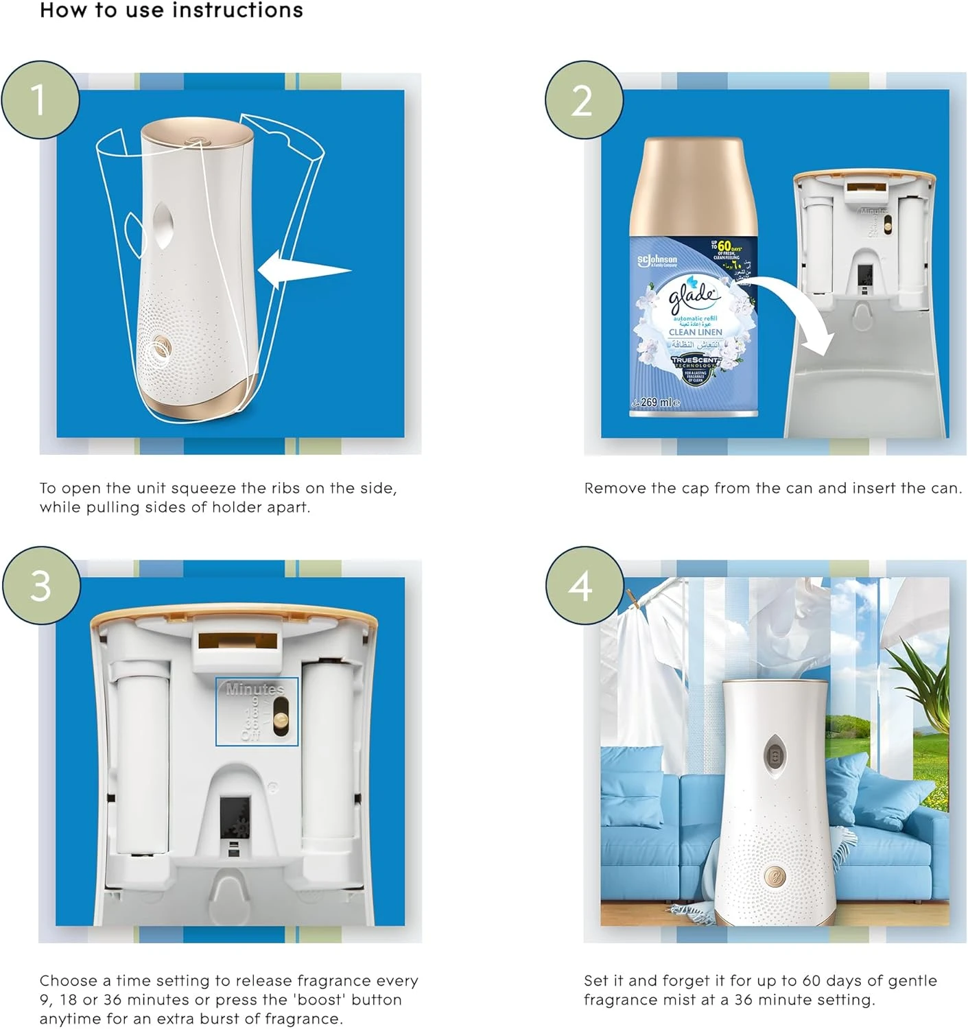 Glade Automatic Spray Refill Clean Linen Air Freshener, For Up To 60 Days Of Aut