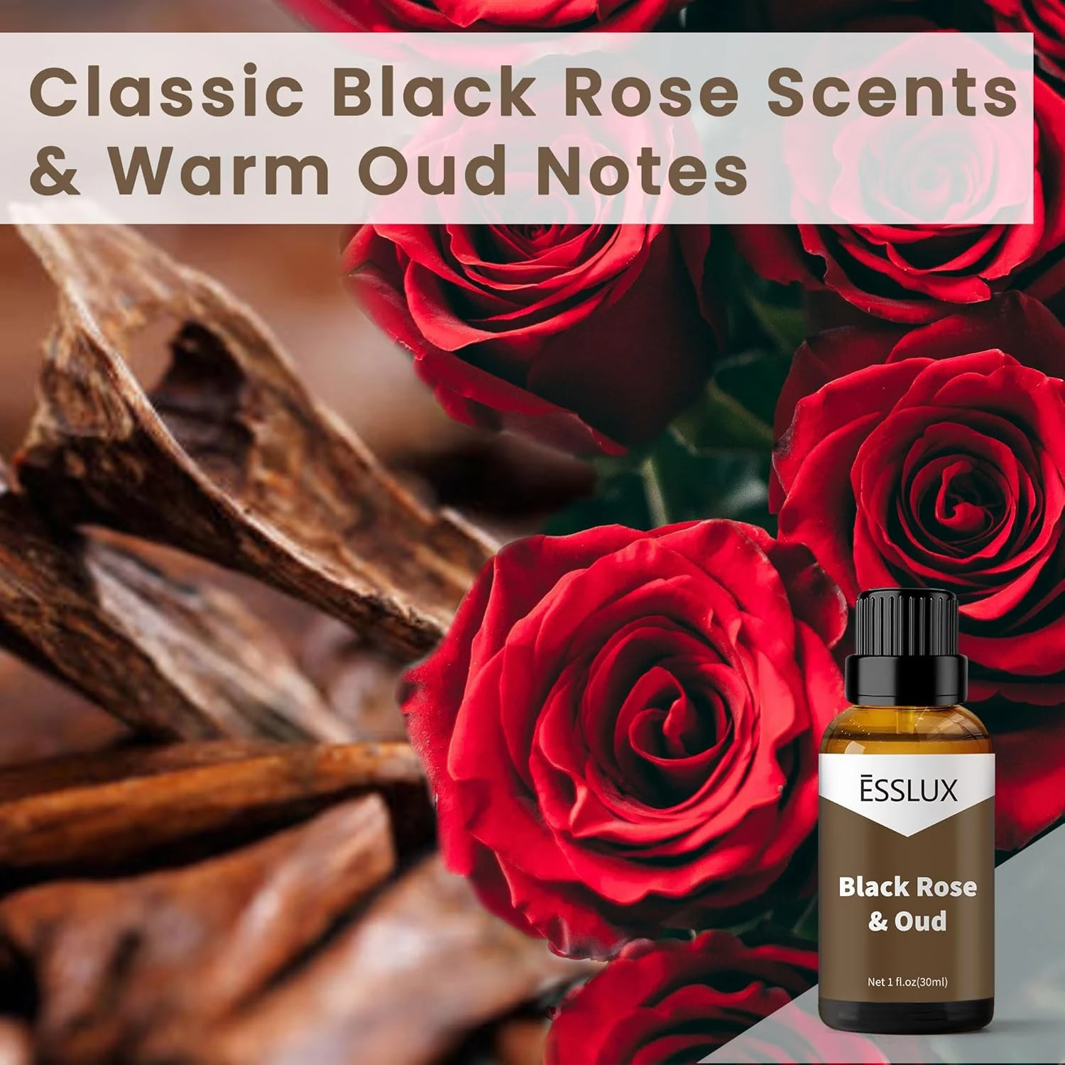 ESSLUX Black Rose & Oud Fragrance Oil - Essential Oils for Diffuser, Candle Soap