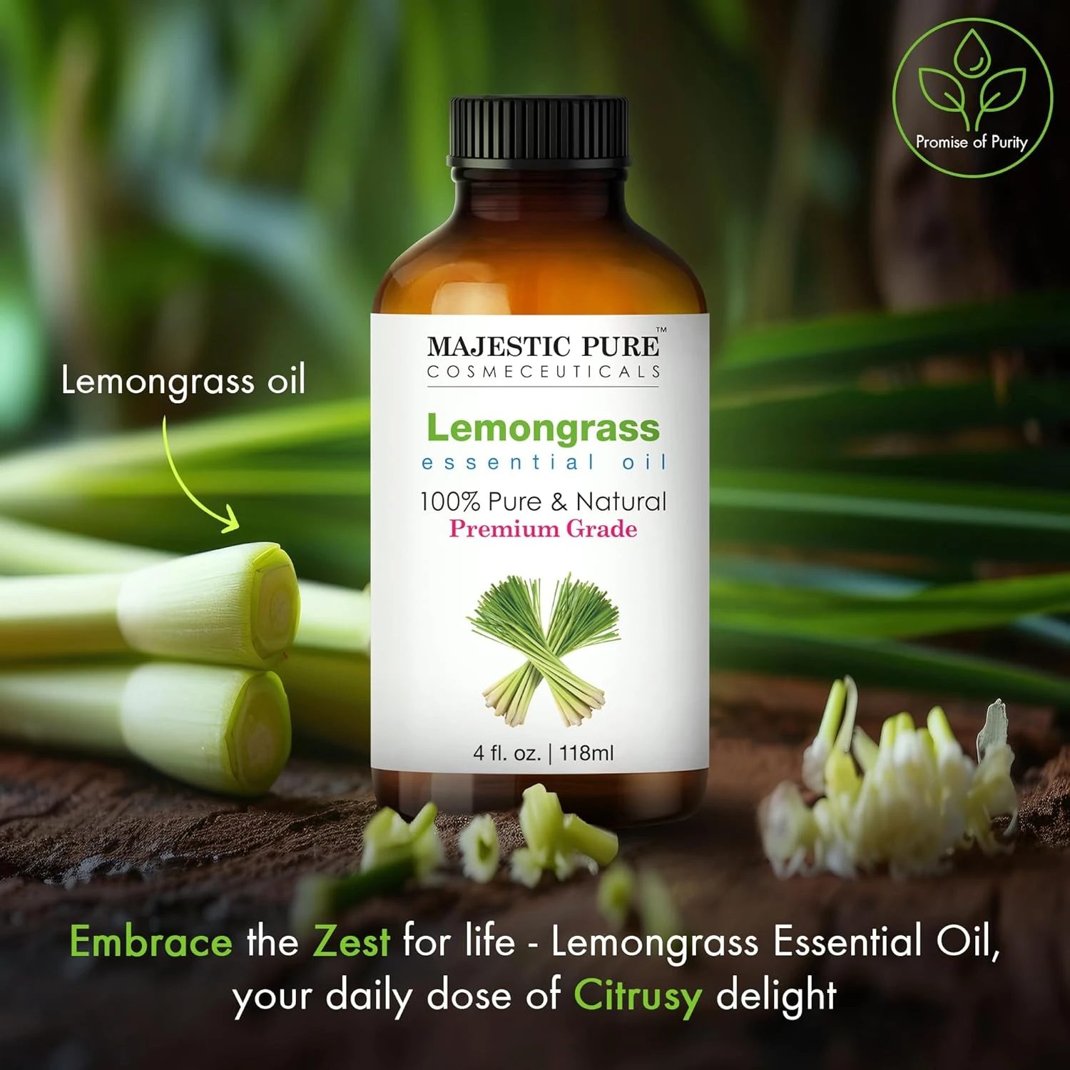 MAJESTIC PURE Lemongrass Essential Oil | 118 ml | 100% Pure and Natural Lemongra