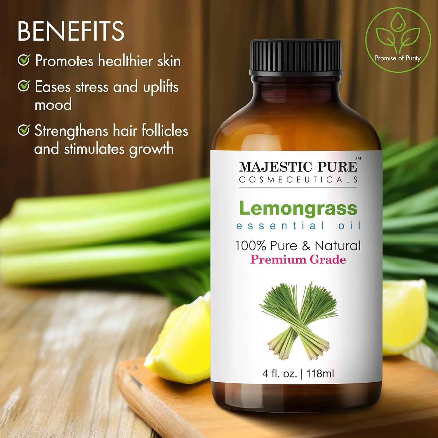 MAJESTIC PURE Lemongrass Essential Oil | 118 ml | 100% Pure and Natural Lemongra