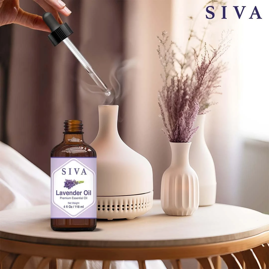 SIVA Lavender Oil 4 fl oz – 100% Natural Essential Oil with Dropper – For Diffus