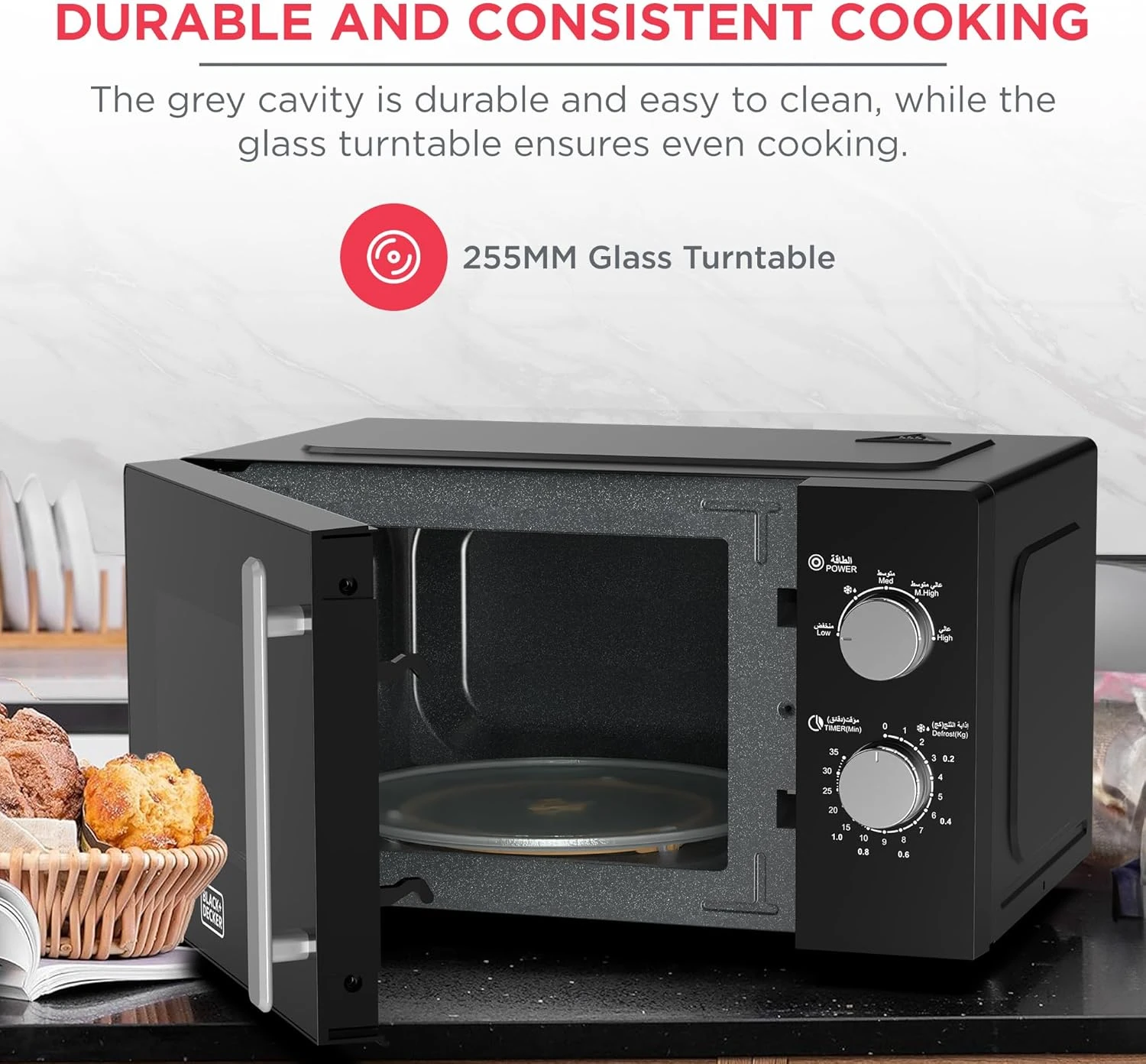 BLACK+DECKER Microwave Oven, 20L, 700W, 5 Power Levels, Defrost Function, 35-Min