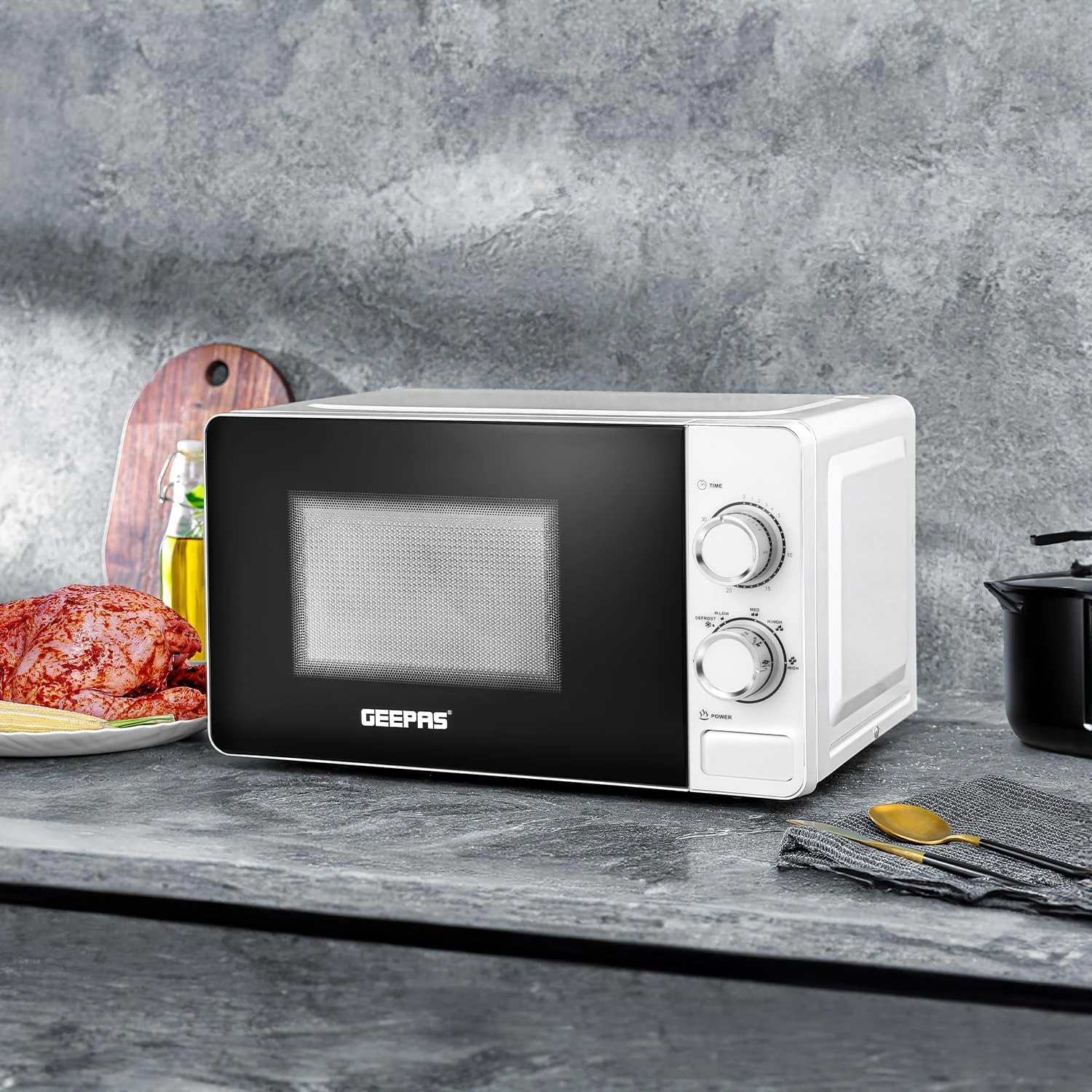 Geepas 20L Microwave Oven - 1100W Solo Microwave Oven with 5 Power Levels - Rehe