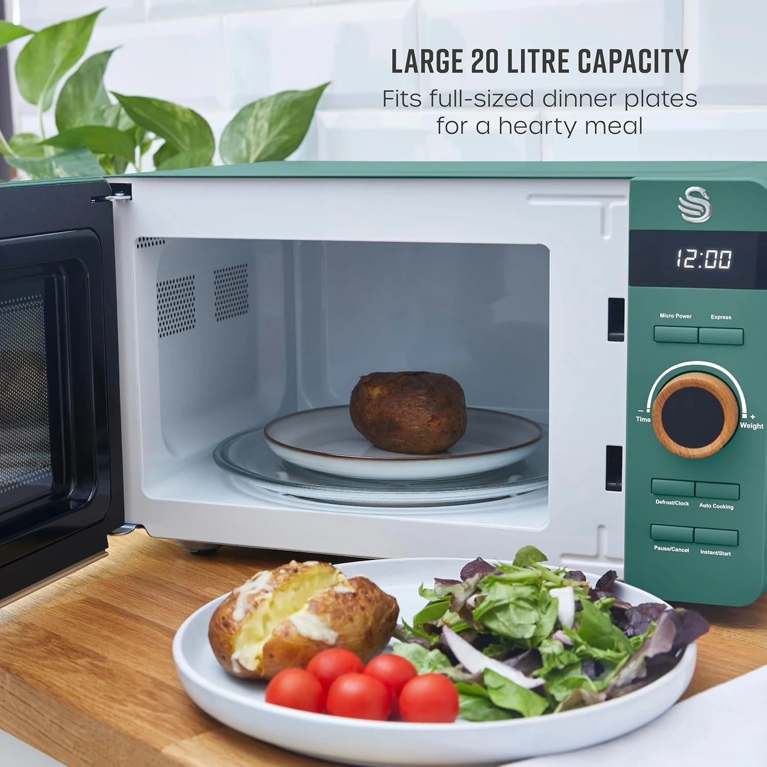 Swan SM22036LGREN Nordic LED Digital Microwave with Glass Turntable, 6 Power Lev