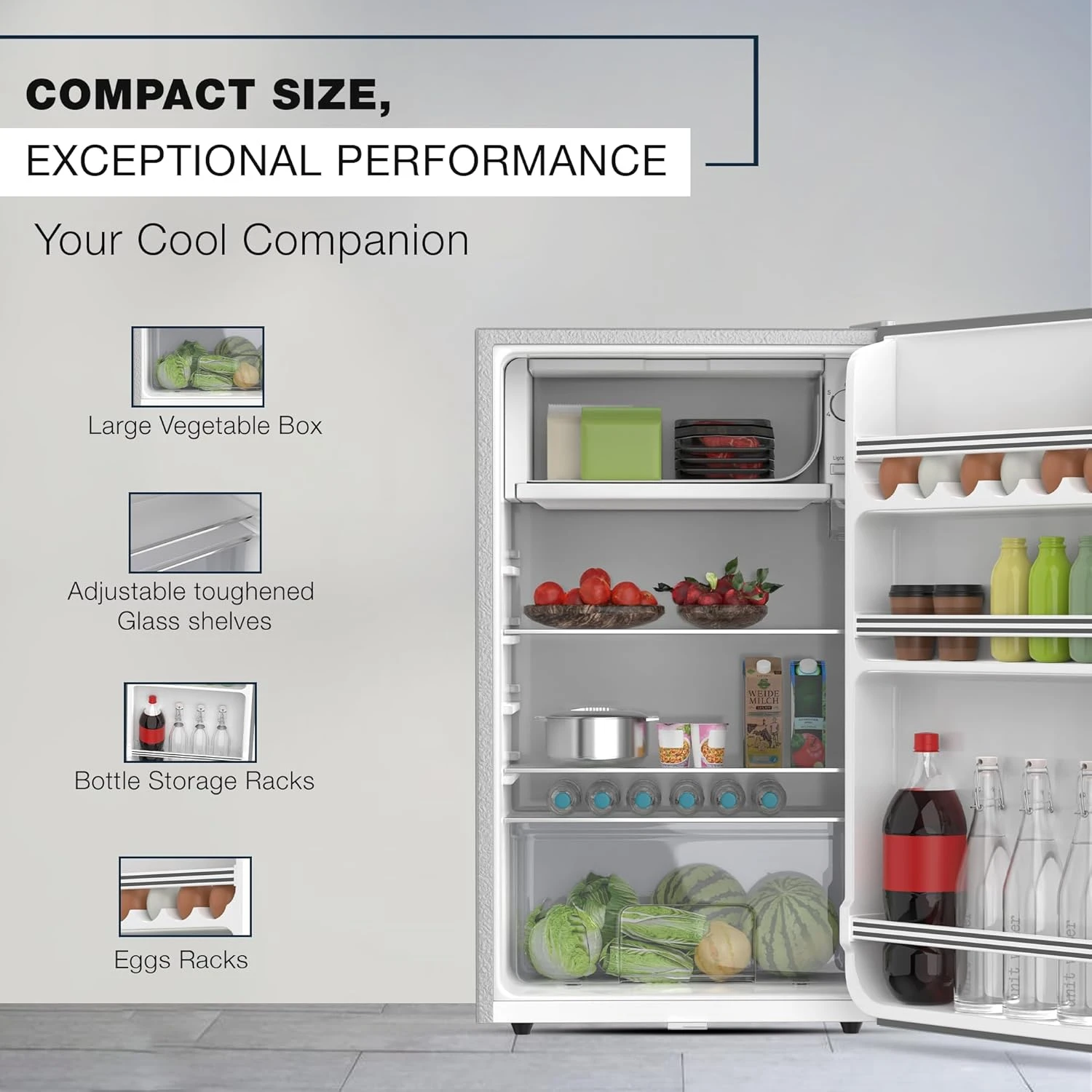 Nikai 125L Gross/90L Net, Single Door Mini Refrigerator, Compact Small Size Frid