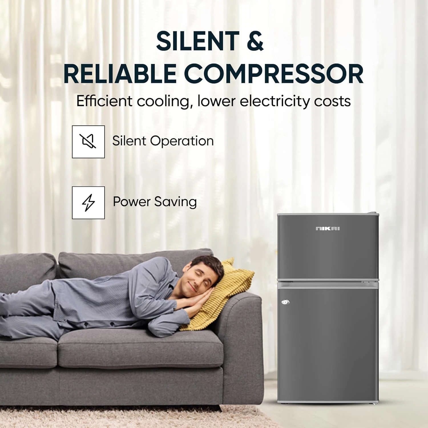 Nikai 135L Gross/88L Net, Small Double Door Mini Refrigerator with Vegetable Cri