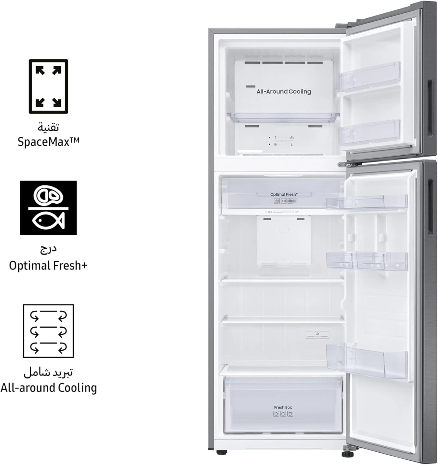 Samsung 345 Liters, Top Mount Freezer, RT35CG5404S9AE, Refined Inox, SpaceMax Te