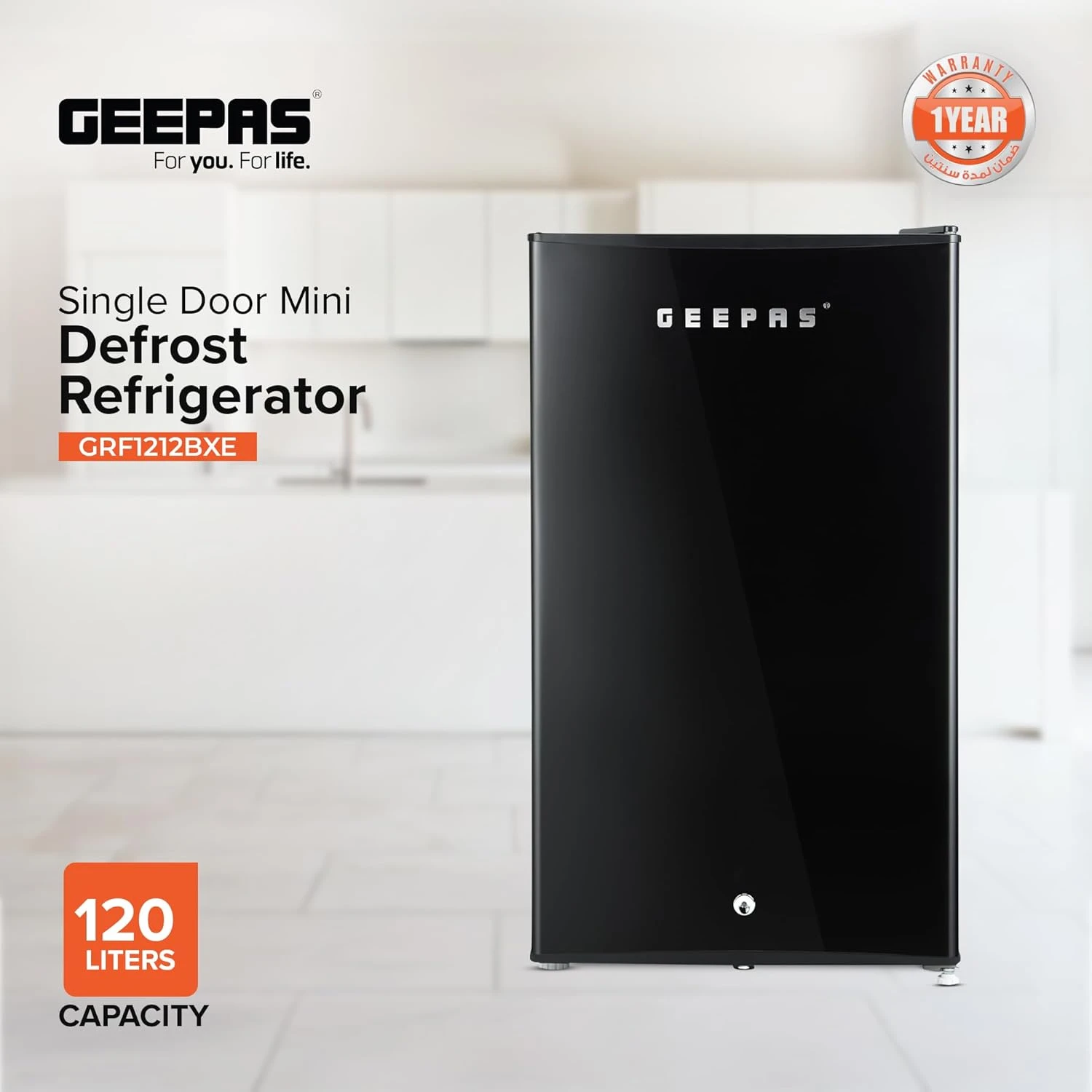 Geepas GRF1212BXE Single Door Mini Defrost Refrigerator-| Mini Fridge in Retro D