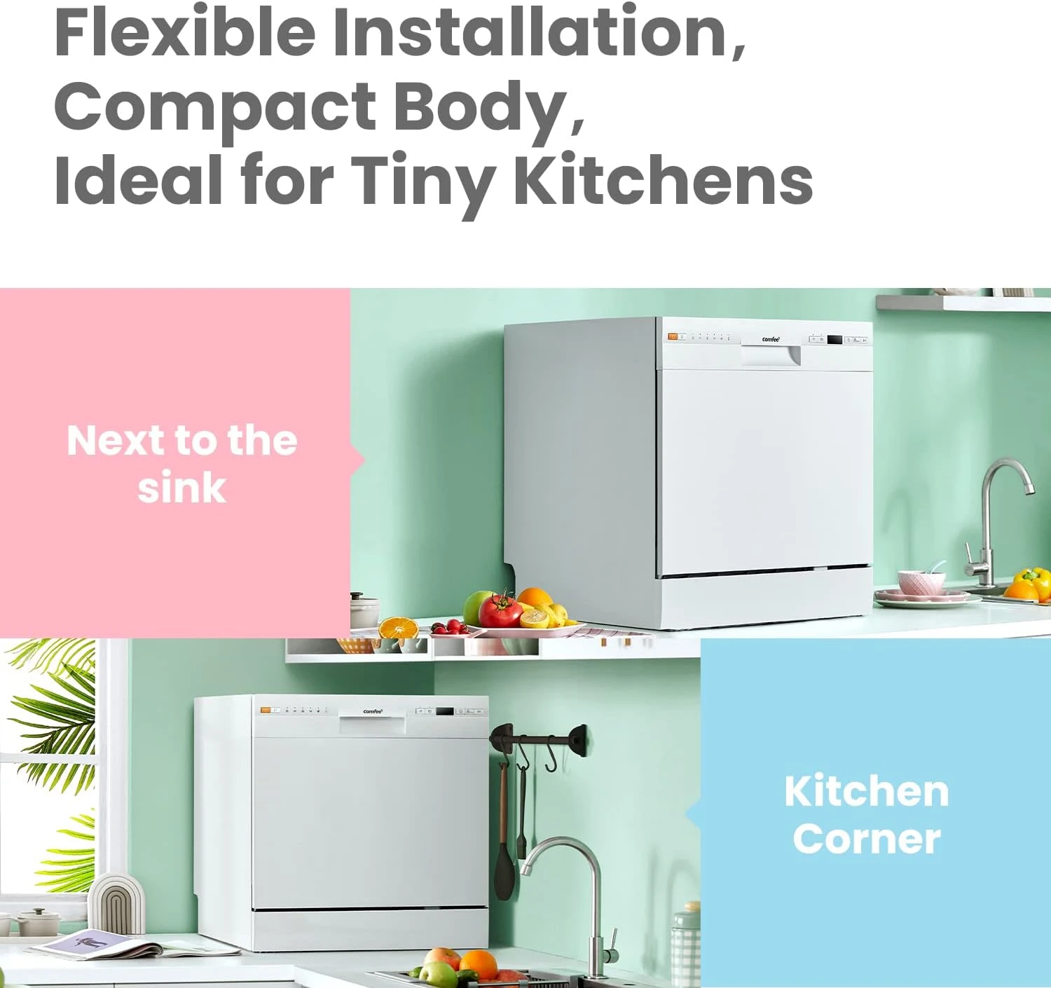 COMFEE' Dishwasher 8 Place Settings with 7 Programs, Super Quiet and Quick, LED 