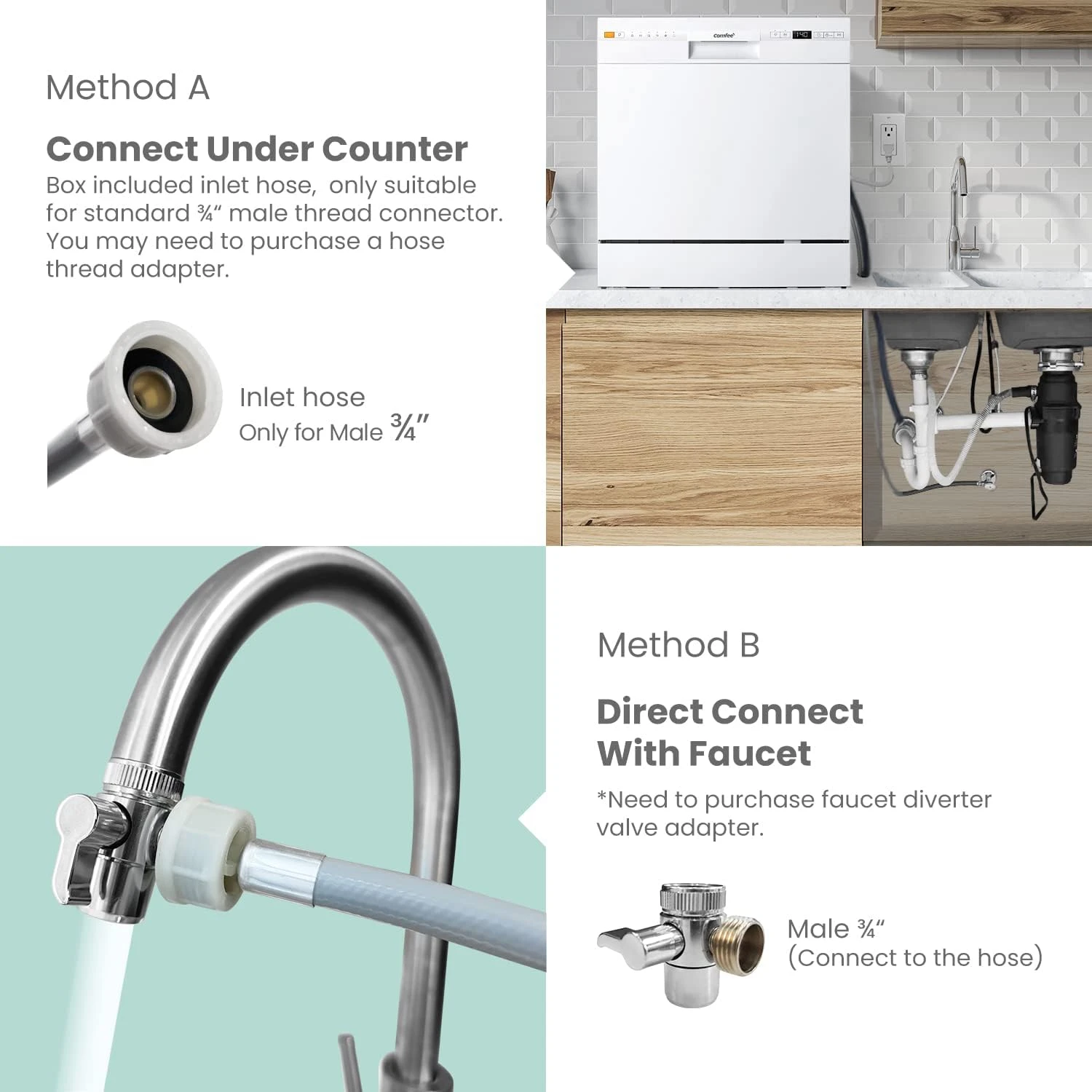 COMFEE' Dishwasher 8 Place Settings with 7 Programs, Super Quiet and Quick, LED 