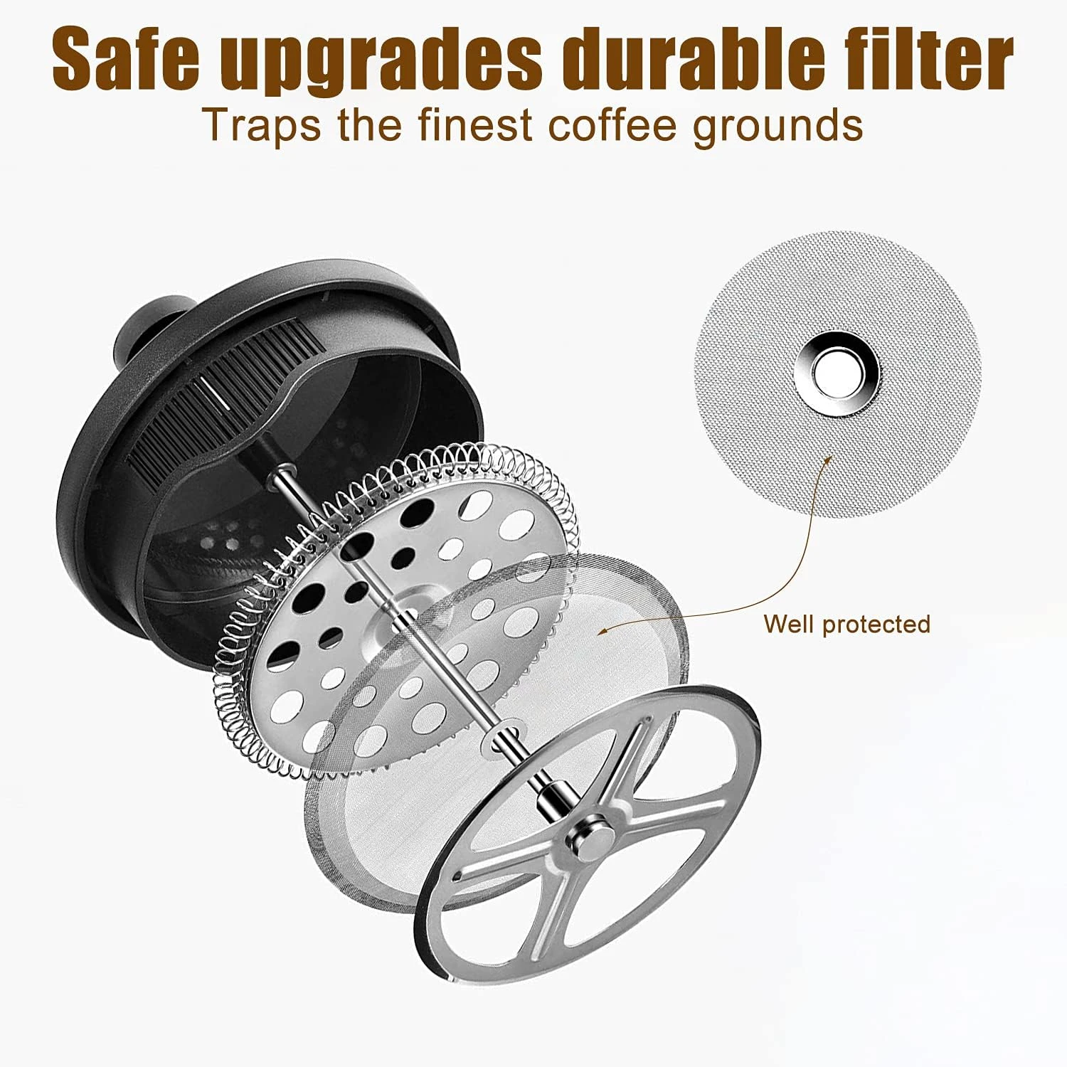 Funito French Press Coffee & Tea Maker 600ml, Thickened Borosilicate Glass Coffe