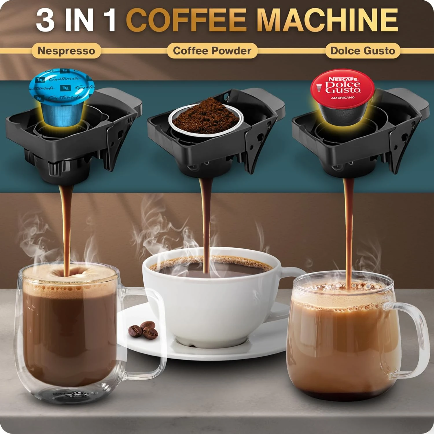 Empire Coffee Machine - 1450W Powerful Pod Coffee Machine with 600ML Detachable 