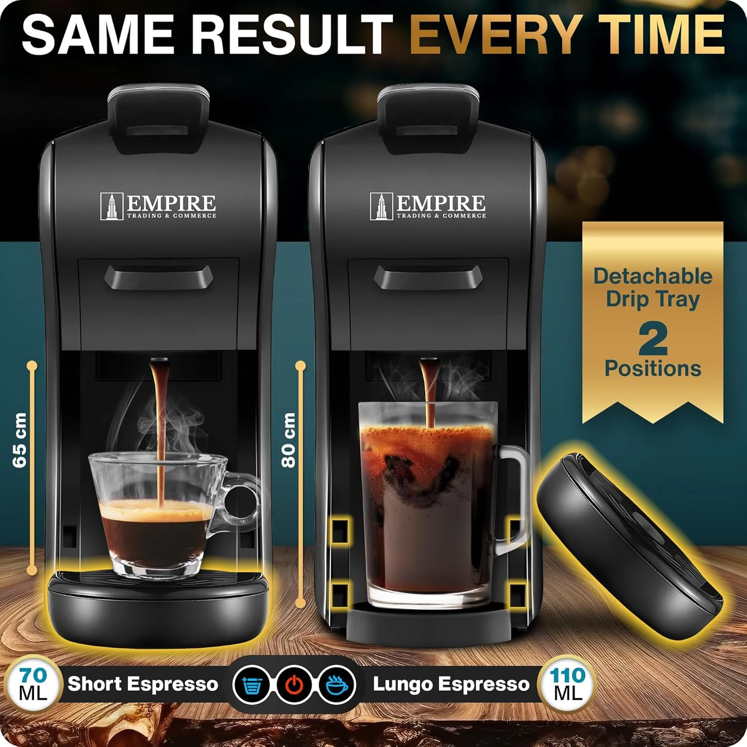 Empire Coffee Machine - 1450W Powerful Pod Coffee Machine with 600ML Detachable 