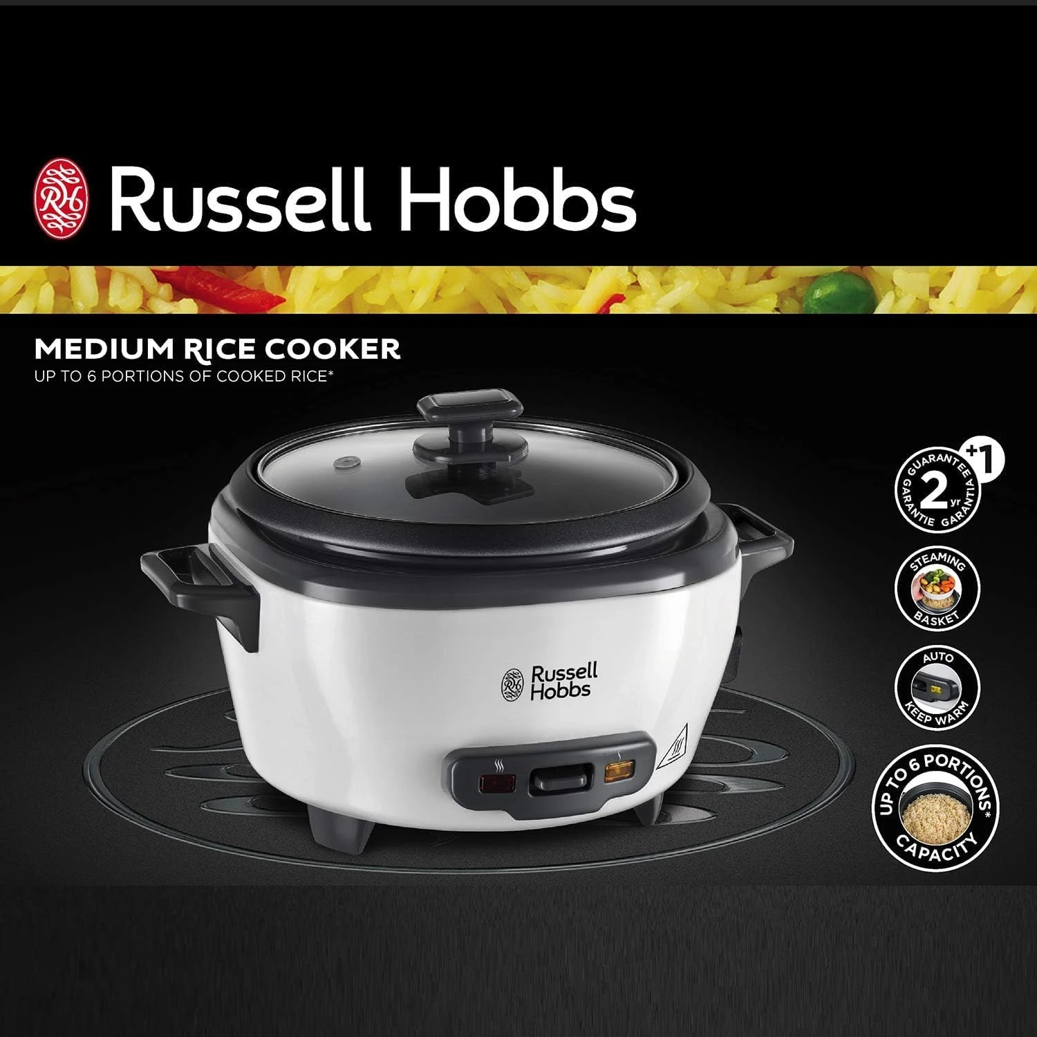 Russell Hobbs (27040GCC) Medium Rice Cooker & Steamer - 2L, Versatile Cooking, K