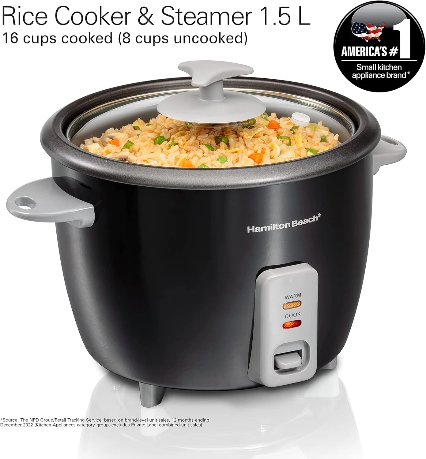 Hamilton Beach 1.5L Rice Cooker and Steamer, 16 cups cooked (8 cups uncooked) ri