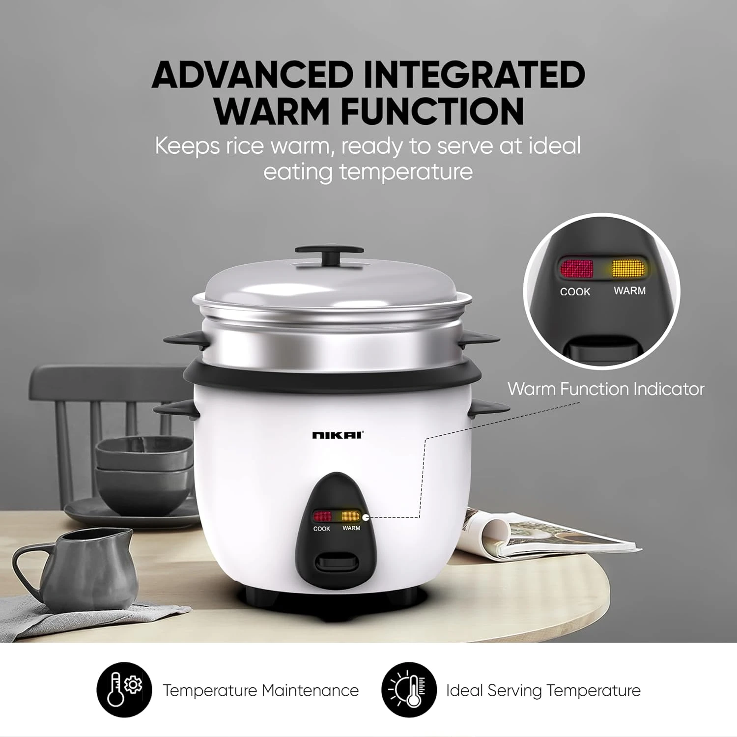 Nikai 1L 400W 2-in-1 Non-Stick Electric Rice Cooker With Steamer, Multicooker, C
