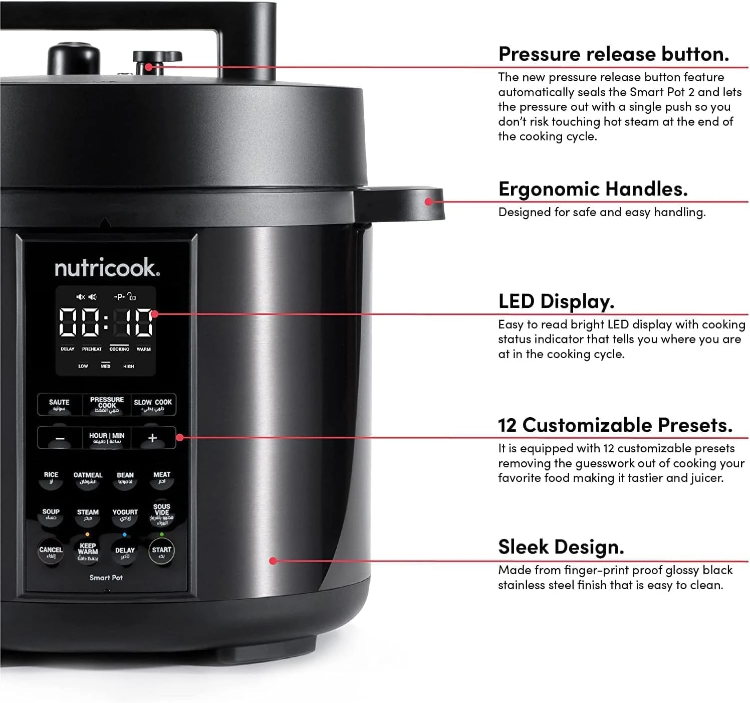 Nutricook Smart Pot 2 Rice Cooker, Steamer, Sauté Pot, Yogurt Maker & More,9 In 