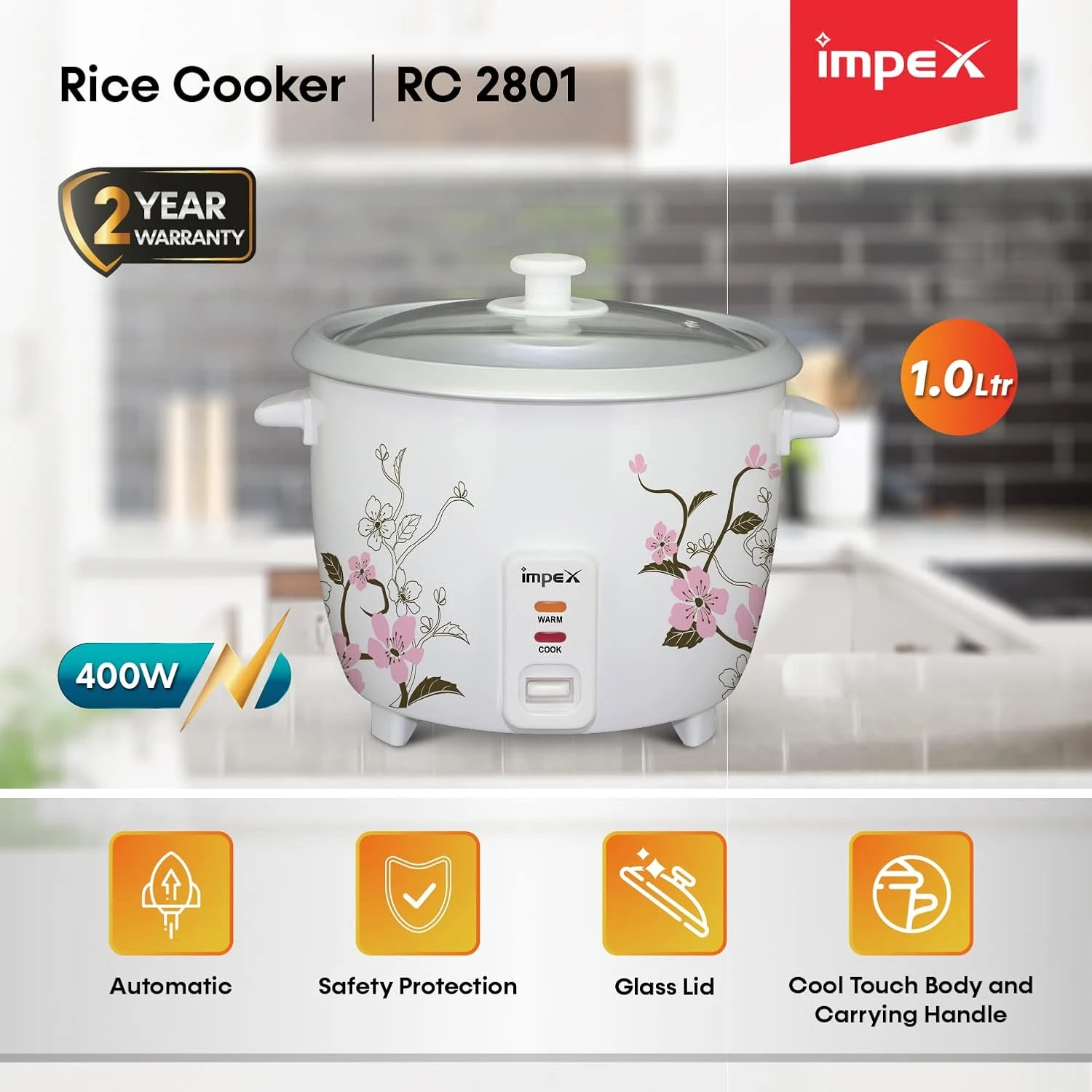 Impex RC 2801 400W 1 Litre Automatic Electric Rice Cooker with Aluminium Inner p