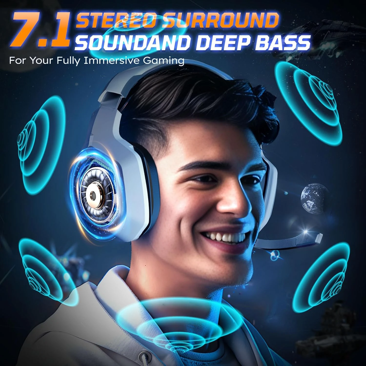 Garlo Wireless Gaming Headset with 7.1 Surround Sound & 60H+ Hrs, 2.4GHz/Wired/B
