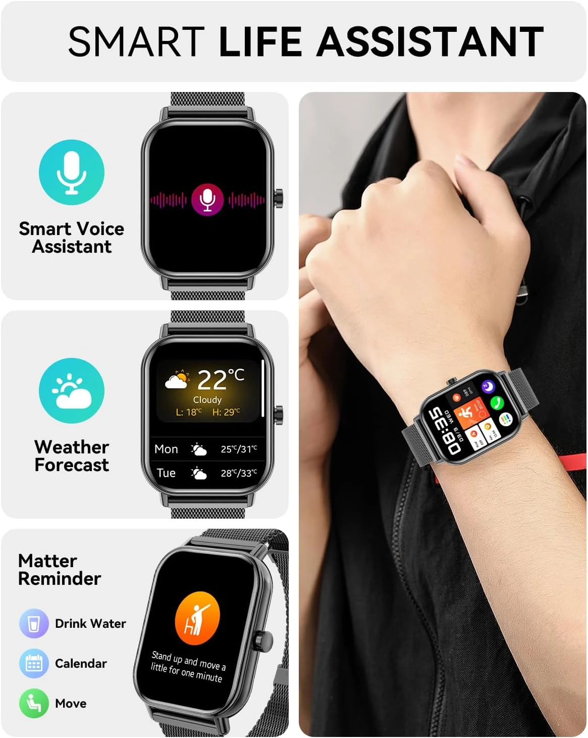 Smart Watch for Women Men, Fitness Tracker Watch for Android Phones iPhone Compa