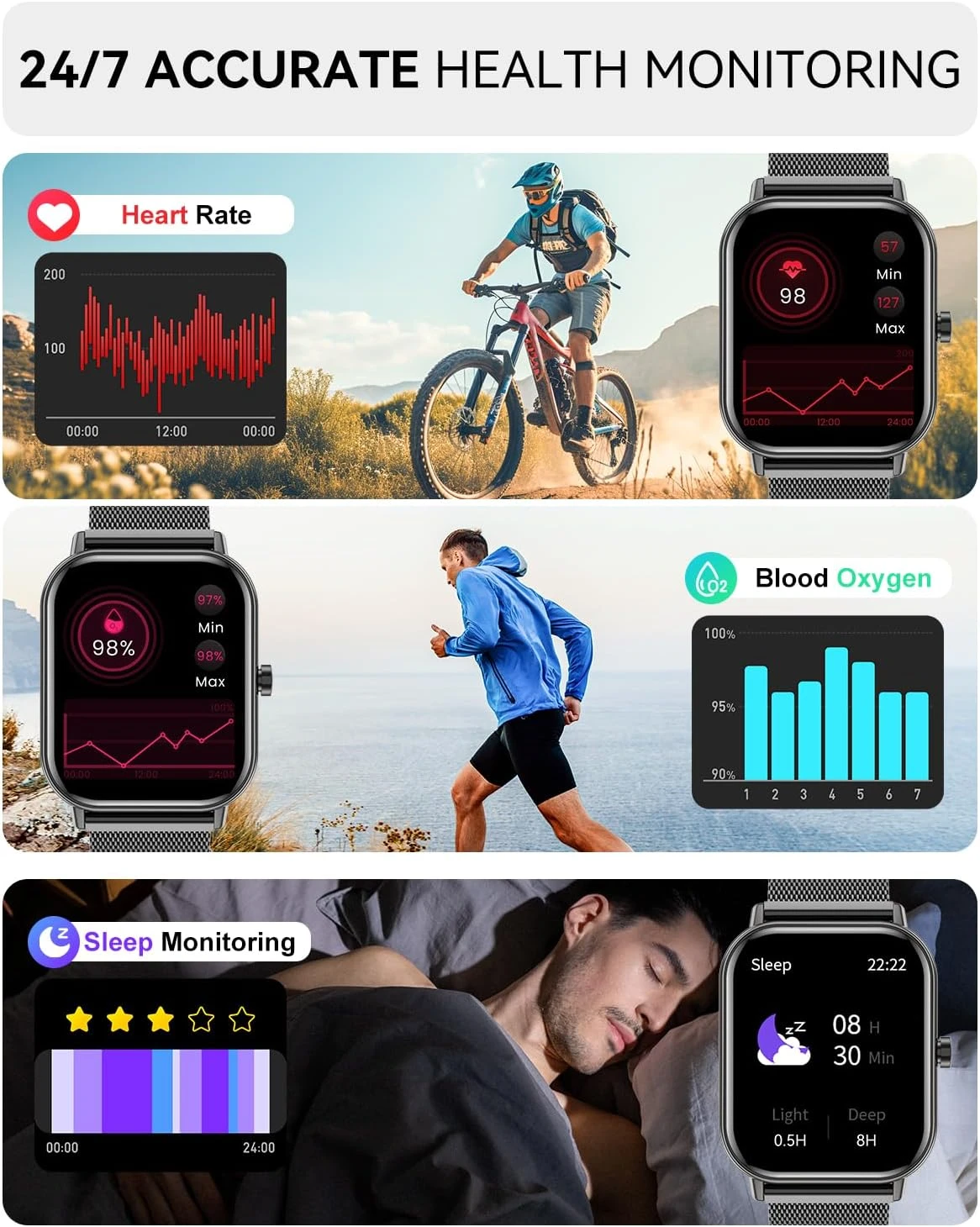 Smart Watch for Women Men, Fitness Tracker Watch for Android Phones iPhone Compa