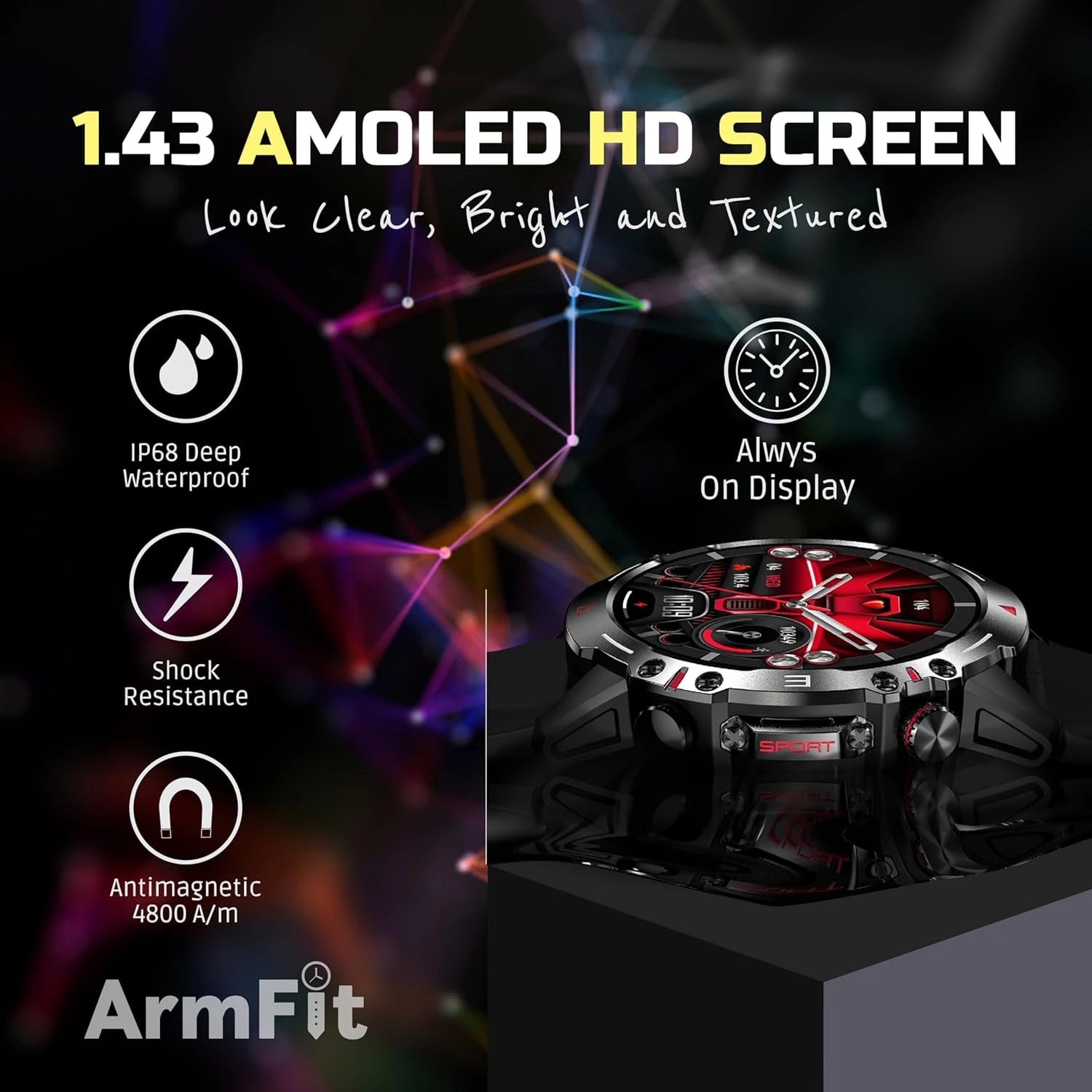Armfit HULK Smart watch with AMOLED Always On Display Smart watches for men, BT 